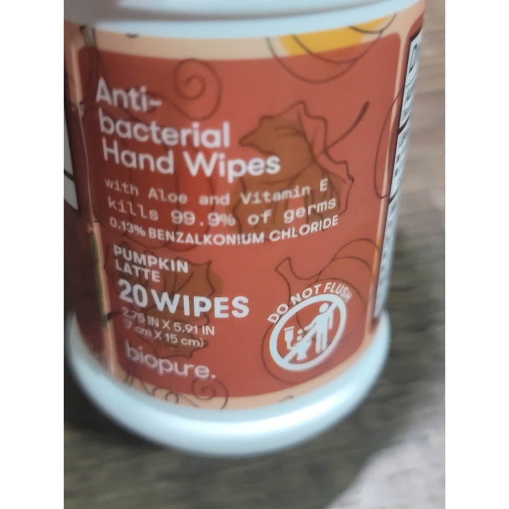 Biopure Pumpkin Spice Latte Antibacterial Hand Wipes‎ 20 Count Travel Size